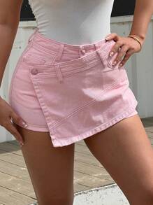 SHEIN EZwear Short en jean rose décontracté d'été pour femme, convient pour les fêtes, les vacances, les rendez-vous, la Saint-Valentin