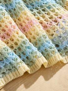 Tween Girls Fresh Green Fashionable Casual Hollow Out Knitted Long Sleeve Cover Up - Green - View 6