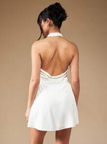 MISSGUIDED Halter Polo Neck Mini Dress With Bow Detail Cute Sundress - White - View 2