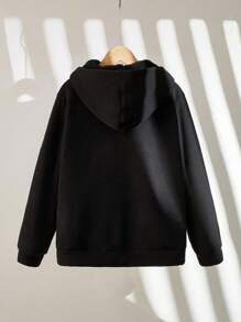 SHEIN Tween Boy's Plush Hooded Jacket, Autumn/Winter - Black - View 2