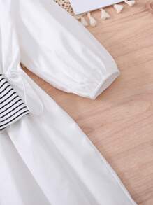 SHEIN فستان قميص أبيض طويل للفتيات المراهقات، أكمام دولمان ذات ياقة بحرية مخطط، مناسب لفصلي الربيع والصيف، للعطلات، الطراز الريفي، الموضة الشارعية، خارجي غير رسمي، للعودة للمدرسة