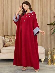 Al Najma Elegant Sequins Floral Turkish & Arabic Style Long Dresses For Women, Spring/Summer, Kaftan & Jalabiya,Modest