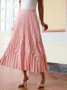 ZEYLAH Women's Wave Pleated Satin Full Skirt, Valentine's Day - Pink - View 4