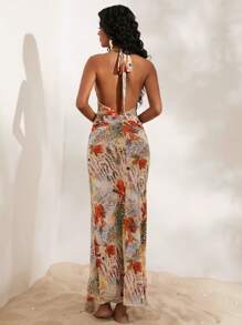 Opulessa Váy hở vai không tay in lưới đan cho nữ - Hồng - Xem 2