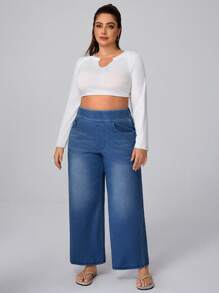 Flexra 大码高弹针织阔腿男友牛仔裤