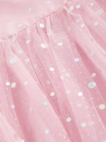 SHEIN MOD 粉色网眼水钻泡泡袖迷你连衣裙，适合舞会、派对、约会、情人节