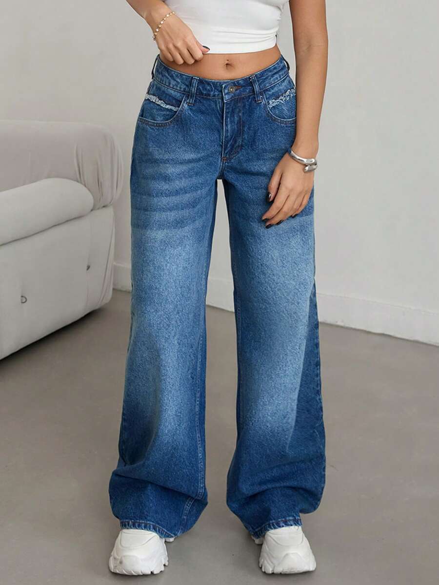 EURMUSE Women's Loose Low Waist Y2K Style Pocketed Wide-Leg Casual ...