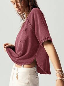 Bohemela BOHO Casual Solid Color Knitted Crew Neck Raglan Short Sleeve Loose T-Shirt For Women