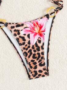 Costume da bagno intero con schiena scoperta, collo alla halter e stampa leopardata, adatto per vacanze al mare in estate
