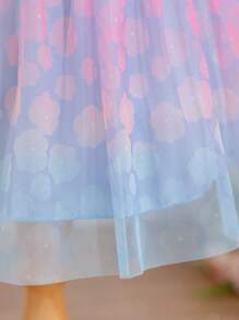 SHEIN Glamorique Kids Baby Girl Flower Bridesmaid Dress,  Wedding, Flower Girl ,Elegant Dress,Baby Girl Summer Dress ,Flower,Birthday Photo Clothing,Birthday Party,Party Performance,Suitable For Formal Occasions,Vacation - Blue - View 6