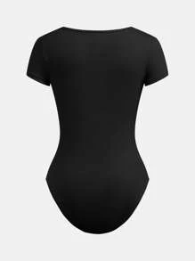 2pcs/Set Tween Girls Fitted Casual Square Neck Basic Short Sleeve Jumpsuit - Baby Pink - View 7