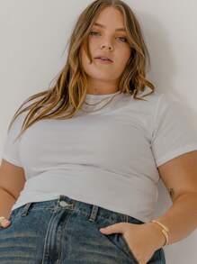 Aralina 大码女式休闲百搭纯色短袖上衣