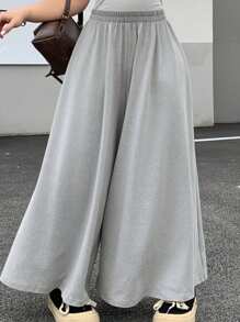 Dazy Plus Elastic Waist Wide Leg Long Pants, Casual Trousers For All Seasons