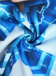 小男孩创意卡通机器人与闪电图案印花短袖连体衣和短裤两件套睡衣套装