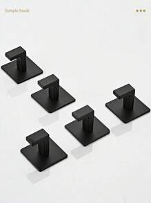 SHEIN 1pc Bathroom Adhesive Towel Hook, Wall Mount Robe Hanger, No Drilling Required Home Bathroom Decor Bathroom Organizer Summer - Black - View 7
