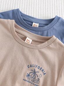 Cozy Pixies 2pcs/Set Young Boy Cartoon Animal Print Soft Knit Crew Neck Short Sleeve Pullover T-Shirt