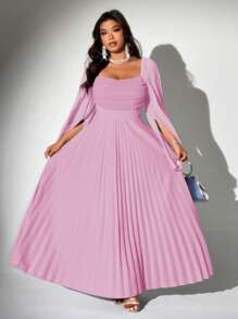 Grovea Vestido largo de manga larga de gasa con volantes, elegante y romántico, para mujer de talla grande para fiesta - Rosa - Ver 2