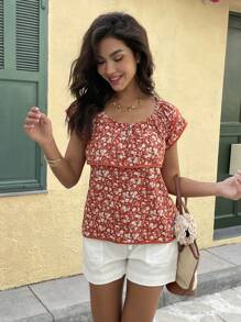 Chiquease Casual Vacation Ditsy Floral Ruffle Trim Blouse - Multicolor - View 5