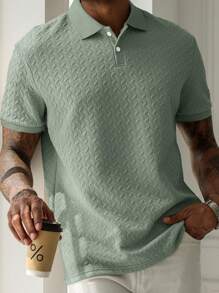 Manfinity Homme Men's Vacation Casual Style With An INS-Inspired Look. A Geometric Diamond-Textured Jacquard Knit Short-Sleeve Khaki Polo Shirt With A Button Placket, Perfect For Music Festivals And Hawaiian Beach Vacations, As Well As Everyday Wear-An Ideal Gift For A Boyfriend Or Husband. Offers A French Elegance And Romance. Men's Geometric Stripe Textured Casual Polo Shirt, Polo For Men, Polo Shirts For Men Collar, Old Money Style