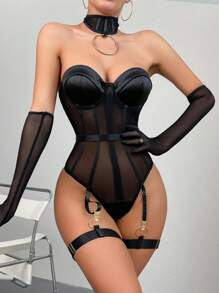 6件套黑色优雅性感女士外出紧身衣 - 黑色 - 查看 3