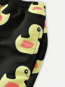 SHEIN Leap Crew 1 Pc Teen Boys Duck Print Drawstring Waist Swim Beach ShortsSpring Wear; Teen Boys' Clothing; Teen Boy' Jackets, Spring Back To School - Multicolor - View 5