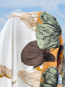 SHEIN 孕妇热带植物印花短袖休闲连体裤 - 彩色 - 查看 7