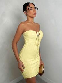 Glamine Vestido de suéter ajustado de canalé con corbata de lazo en la cintura, elegante, para mujer, primavera/verano