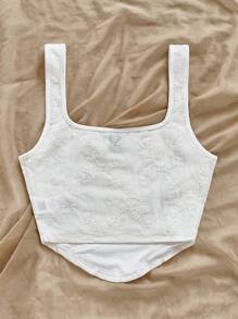 Soleia WYWH 女士白色提花针织人字形刺绣背心