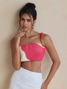 VALERIA GALIPOLI Designer jucăuș cu imprimeu floral cu bretele tubulare roz pentru cravate Top pentru primăvară și vară Vacanță de primăvară vară Top de vară la plajă Top crop Top drăguț Top boho roz - Multicolor - Vizualizare 4