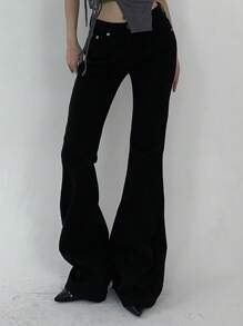 DAZY 大码女式宽松口袋喇叭牛仔裤，带保暖内衬，低腰牛仔裤 - 黑色 - 查看 6