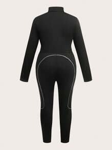 SHEIN EZwear 2pcs/Set Plus Size Women Zip-Up Long Sleeve Top And Pants, Simple Fashionable Casual Everyday Wear - Black - View 2