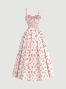 SHEIN MOD Vestido rosa romántico con flores ditsy de largo medio para mujer, vestidos de primavera, ropa bohemia para mujer, vestido de Pascua para mujer, vestido de graduación, vestidos modestos para mujer - Multicolor - Ver 2