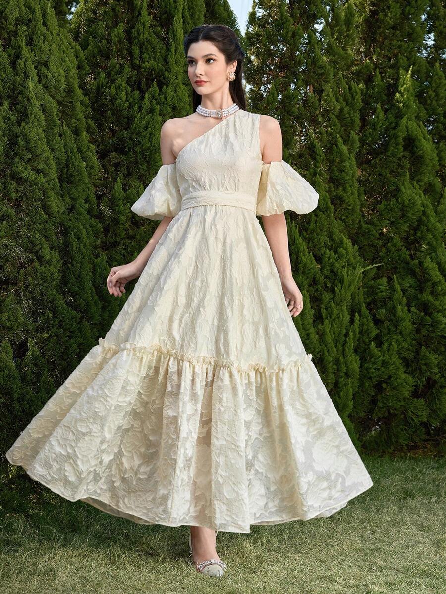 Modelyn Robe élégante à volants en jacquard pour femmes - Nude - Voir 1