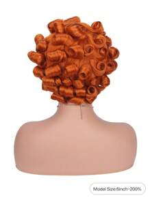 Density Pro Vibrant Ginger Orange 100% Human Hair Wig Binch 6 Inch Length 200% Ultra Density Big Bouncy Curls With Bangs For Sun-Kissed Glamour Effortless Wear & Beginner Friendly Design Fluffy Voluminous Curls Enhance Warm Skin Tones - 9AM Hair Sport Vacation Travel Festival Prom Outdoor Cosplay Campus School Beach - S350 - View 2