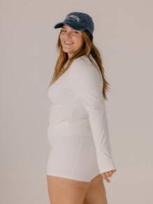 Aralina Curve Leisurewear Zip Front Long Sleeve Top And High Waist Biker Shorts Two Pieces Set - White - View 8