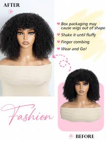 Density Pro Tóc giả xoăn Afro Kinky Bob có mái bằng tóc thật Tóc giả xoăn bồng bềnh không cần keo dán Tóc giả Bob Wear And Go Màu đen với điểm nhấn màu nâu - S1/30 - Xem 7