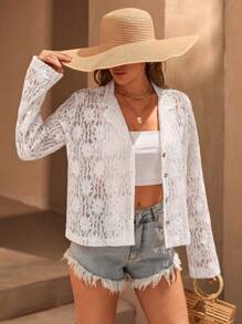 SHEIN Cottnline قميص أبيض بأكمام طويلة، لون أحادي، بسيط وأنيق للارتداء اليومي العادي - أبيض - مشاهدة 5