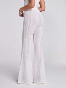 SHEIN BAE Women's White Lace Flare Pants/Trousers, Sexy Sheer Boho Style For Beach Vacation, Party, Music Festival, Summer - White - View 2