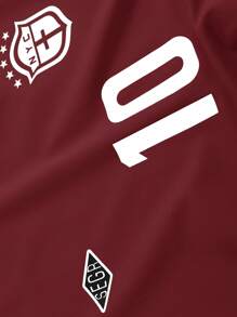 Manfinity Campus Court 男士数字和条纹印花短袖休闲通勤 Polo 衫足球衫足球衫男士男式球衣足球衫男士足球衫 - 酒紅色 - 查看 4