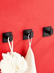 SHEIN 1pc Bathroom Adhesive Towel Hook, Wall Mount Robe Hanger, No Drilling Required Home Bathroom Decor Bathroom Organizer Summer - Black - View 8