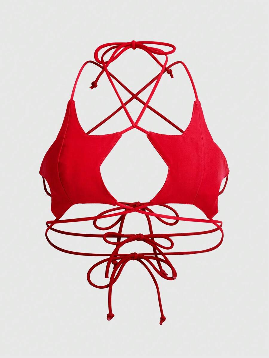 SHEIN ICON Plus Size Star Print Backless Strap Camisole - Red - View 1