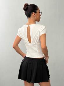 Flirla Femmes Blouse décontractée polyvalente quotidienne à couleur unie avec plis sur la poitrine et boutonnée, manches courtes, printemps/été