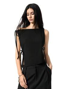 LYSMO 女式简约纯色系带侧开衩休闲背心