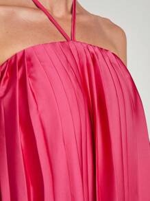 COSMINA Robe simple décontractée pour femme, couleur unie, dos nu, avec attache à la nuque - Rose vif - Voir 7