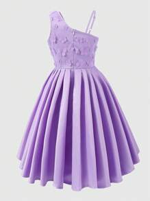 SHEIN Langer Kleid für Tween-Mädchen mit lila Stickerei und Tüll Dekor, elegantes Sommeroutfit für Partys