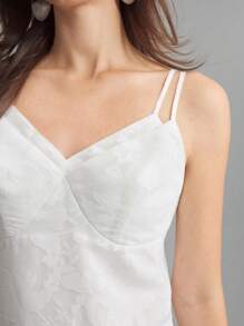 Ontre 2025 Women's Solid Color Spaghetti Strap Elegant Long Dress - White - View 4