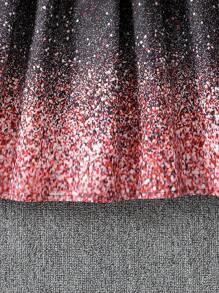 Vestido de Festa Casual de Primavera/Verão, Férias, Verão, Viagem para Meninas Pré-Adolescentes com Ombro Assimétrico, Babados Sobrepostos, Remendos de Tricô e Tecido Tecido, Estampa Sequinada, Cintura Elástica, Estampa Floral Preta e Rosa - Preto - Visão 6