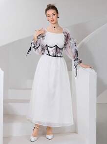 Modelyn 女士优雅花卉刺绣长裙