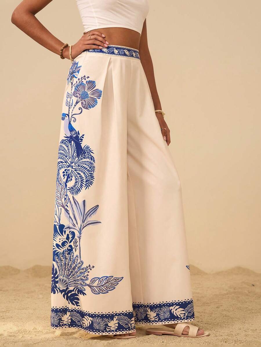 Travachic 度假休闲风印花女式宽松阔腿裤 - 彩色 - 查看 1