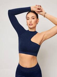 Activina 无缝不对称短款运动 T 恤 - 藏蓝色 - 查看 6